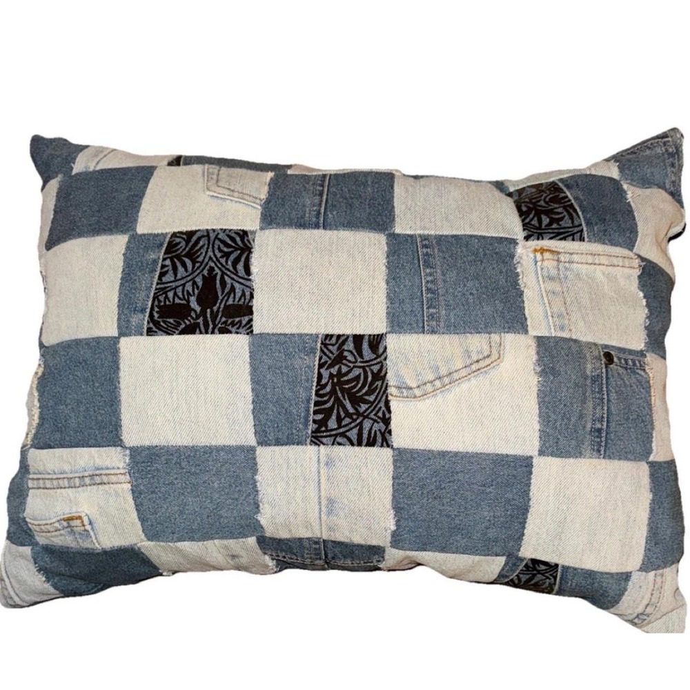 Vtg Handmade Denim Patchwork Pillow